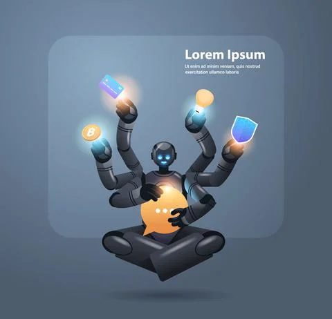 Modern robot with many hands multitasking robotic character artificial 스톡 일러스트
