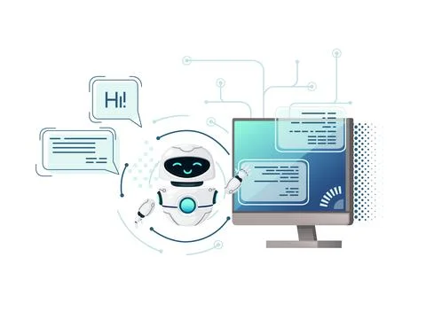 Modern robot mascot help assistant concept vector illustration on white Stock Illustration