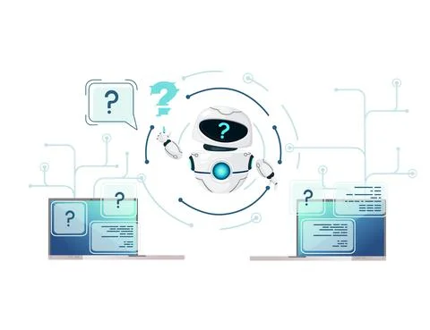 Modern robot mascot help assistant concept vector illustration on white Stock Illustration