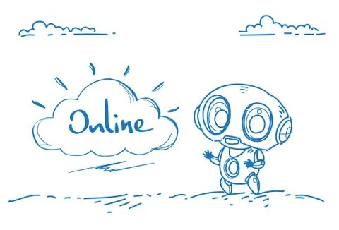Modern robot online data cloud synchronization storage concept artificial Illustrazione stock