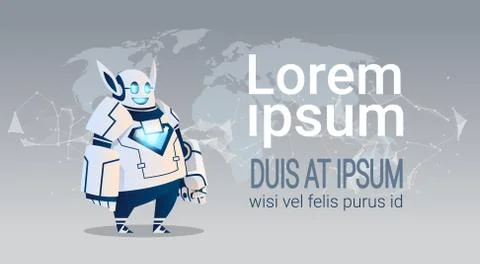Modern Robot Over World Map Artificial Intelligence Brain Technology Stock Illustration