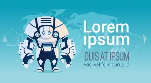 Modern Robot Over World Map Artificial Intelligence Brain Technology Stock Illustration