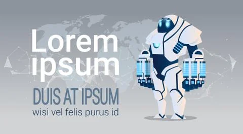 Modern Robot Over World Map Artificial Intelligence Brain Technology Stock Illustration