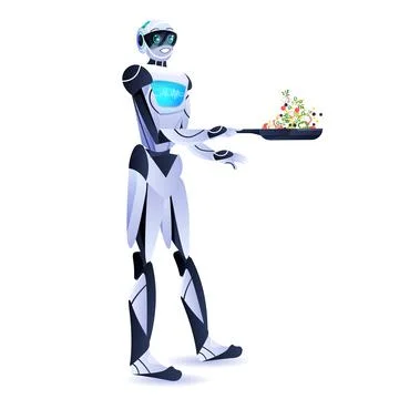 Modern robot preparing healthy vegetables salad artificial intelligence Stock Illustration