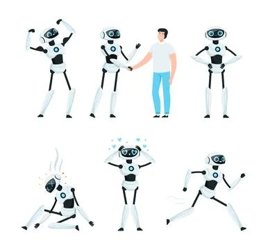 Modern Robot as Programmable Machine Engaged in Different Activity Vector Set Stock Illustration