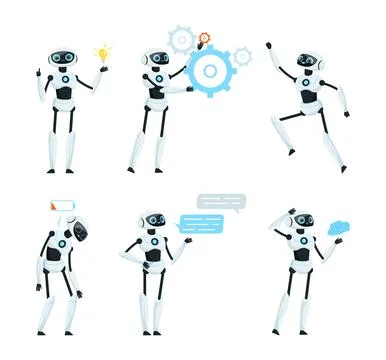 Modern Robot as Programmable Machine Engaged in Different Activity Vector Set 스톡 일러스트