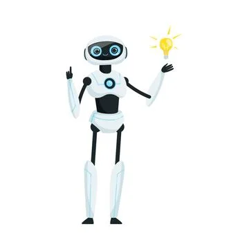 Modern Robot as Programmable Machine Standing with Light Bulb Vector Illustration