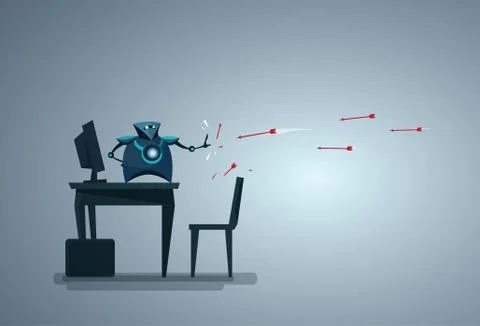 Modern Robot Protecting Computer Database From Attack Artificial Intelligence Stock Illustration