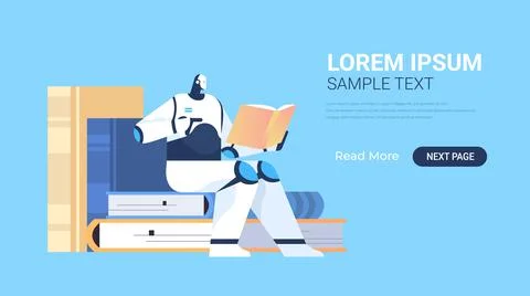 Modern robot reading machine learning book artificial intelligence technology 스톡 일러스트