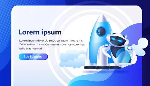 Modern robot with rocket launching new project artificial intelligence concept 스톡 일러스트