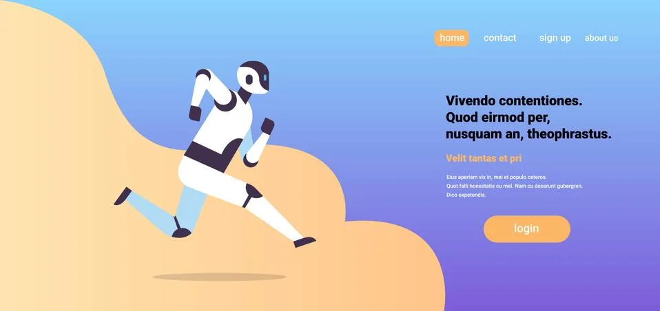Modern robot running artificial intelligence technology concept flat horizontal Stock Illustration