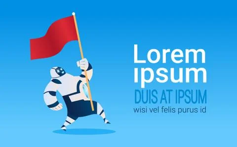 Modern Robot Running With Flag Artificial Intelligence Technology 스톡 일러스트