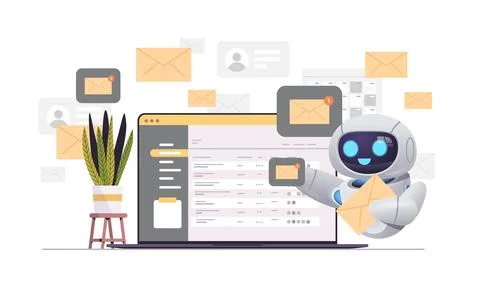 Modern robot sending or receiving letters email inbox message notification 스톡 일러스트