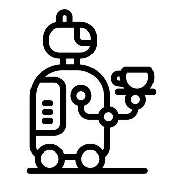 Modern robot serving coffee using tray in cafe line icon Illustrazione stock