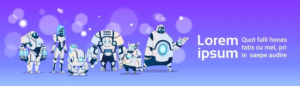 Modern Robot Set Artificial Intelligence Technology イラスト素材