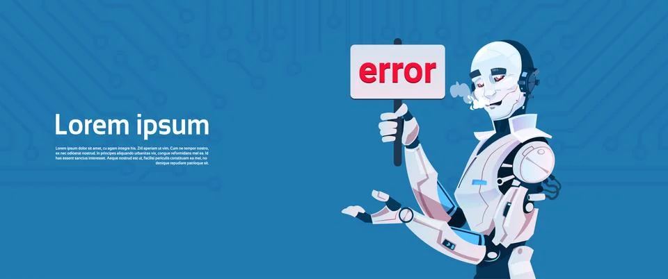 Modern Robot Show Error Message, Futuristic Artificial Intelligence Mechanism Stockillustratie