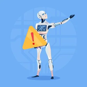 Modern Robot Showing Error Message Futuristic Artificial Intelligence Technology 스톡 일러스트