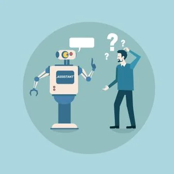 Modern Robot Think Problem With Business Man Futuristic Artificial Intelligence イラスト素材