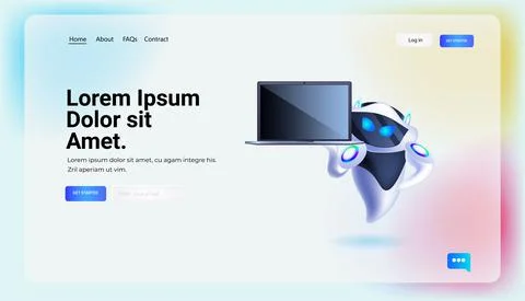 Modern robot using laptop artificial intelligence technology concept full length Illustrazione stock