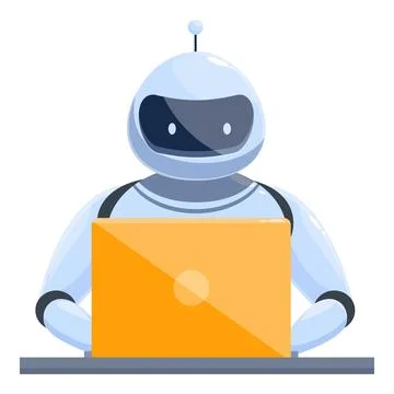 Modern robot using laptop working at desk Stock Illustration