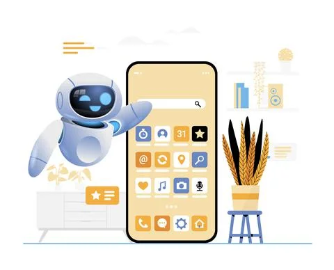 Modern robot using online mobile app social media communication artificial Stock Illustration