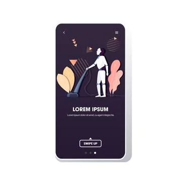 Modern robot using vacuum cleaner robotic character doing housework artificial Stockillustratie