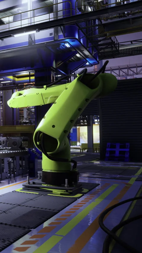 Modern robotic arm in action at a high tech manufacturing facility Stock Footage 331693469