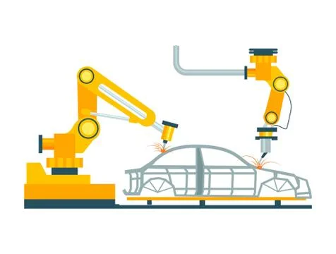 Modern robotic car manufacturing process Stock Illustration