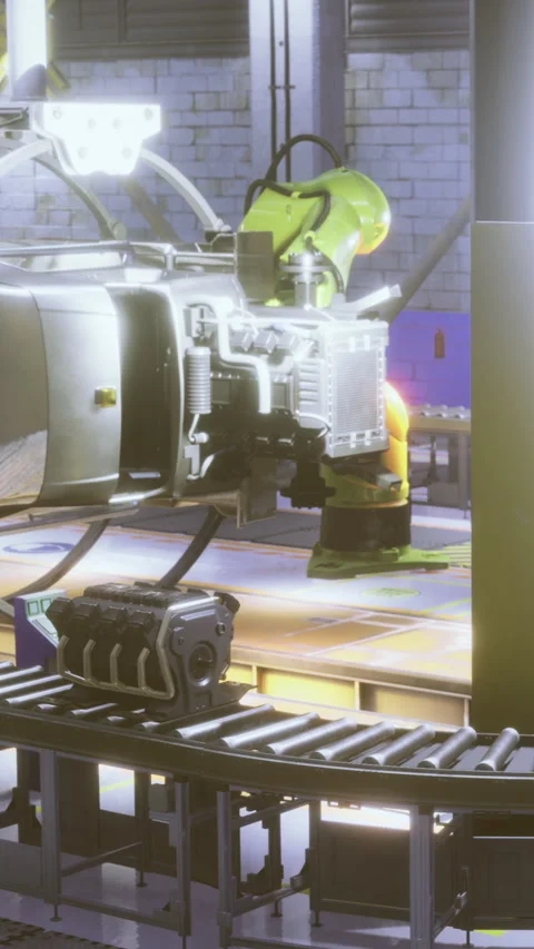 Modern robotics at work in a high tech assembly line during daytime Stock Footage 334246310