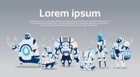 Modern Robots Group Artificial Intelligence Technology Stock Illustration