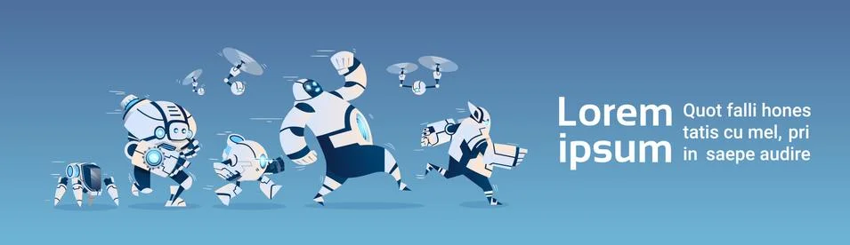 Modern Robots Group Artificial Intelligence Technology Stockillustratie