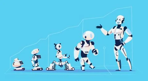 Modern Robots Group, Futuristic Artificial Intelligence Mechanism Technology Stock Illustration