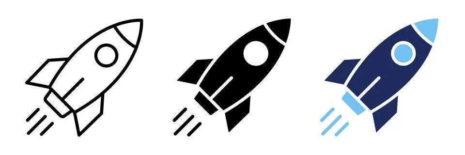 Modern rocket launch icon collection in different design styles including out Illustrazione stock