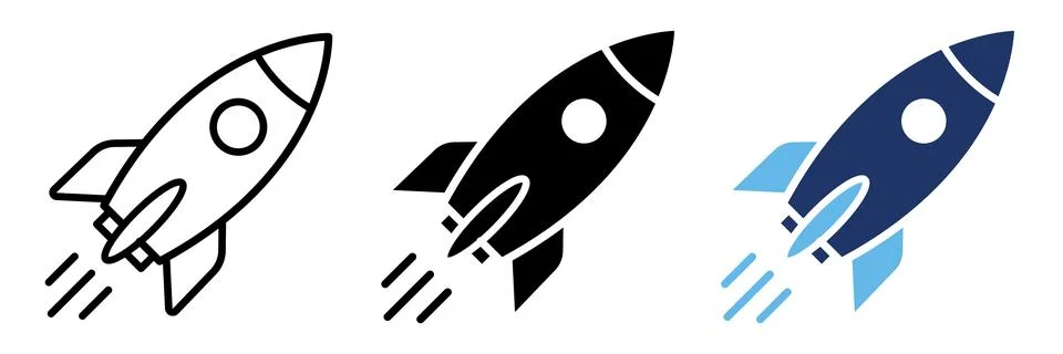 Modern rocket launch icon collection in different design styles including out Stock Illustration