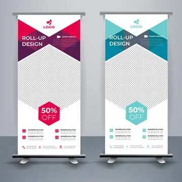 Modern roll up banner template, Standee template, X-banner template, Flag b.. Stock Illustration