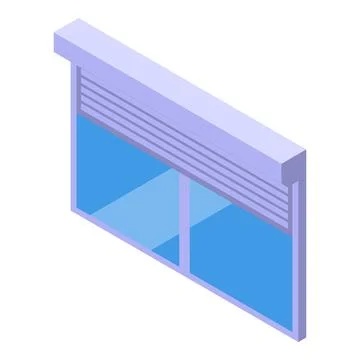 Modern roller shutter protecting blue glass window, isometric view Stock Illustration