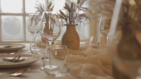 Modern romantic table setting, panning shot Stock Footage 168330246