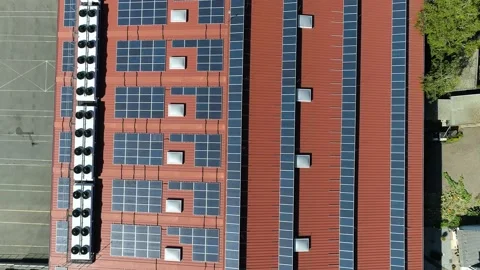 Modern rooftop with solar system, panels top down shot Vídeo Stock 161812485