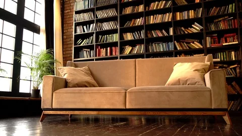 Modern room design with beige sofa Video stock 125337791