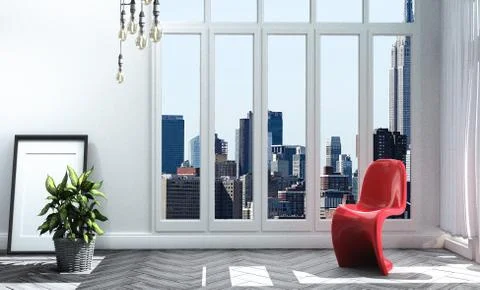 Modern room gray wall on floor wooden. 3D rendering Stock Illustration