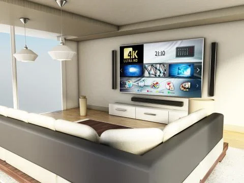 Modern room interior with large windows and parquet floor. 3D illustration Illustrazione stock