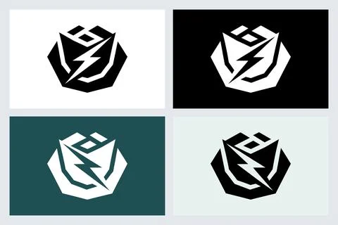 Modern Rose and Lightning Bolt Vector Logo Design Stock Illustration