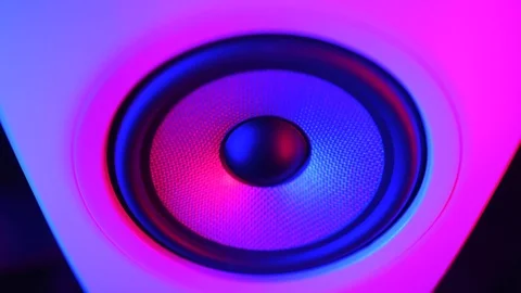 Modern round audio speaker is pulsating and and vibrating Stock Footage 121359919