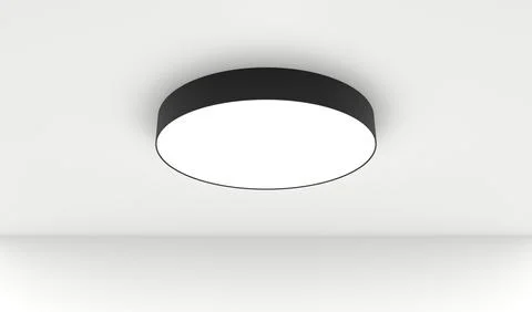 Modern round ceiling lamp, stylish pendant electric light 3d render. Realistic Stock Illustration