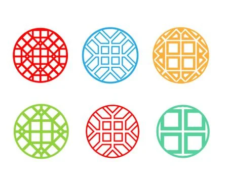 Modern round Korean pattern window frame, vector Stock Illustration