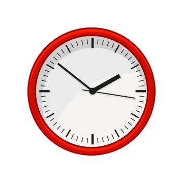 Modern round office wall clock in red color. Time management. Flat vector Stock Illustration