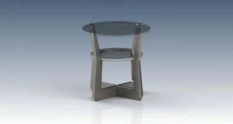 Modern round side table with glass top and metal base with copy space. Stock Illustration