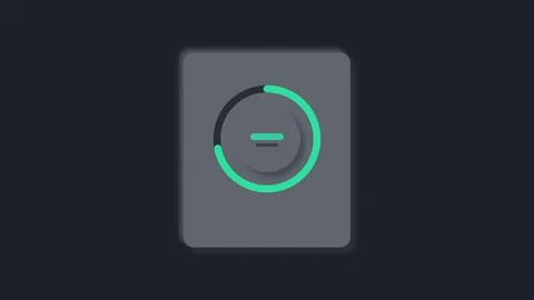 Modern round volume control button with turquoise ring on dark gray interface Stock Illustration