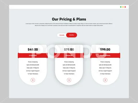 Modern rounded corner pricing Table PSD 템플릿