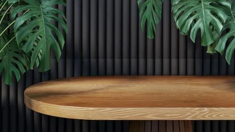 A modern, rounded wooden table as a background for products and exhibitions.. Stock Illustration